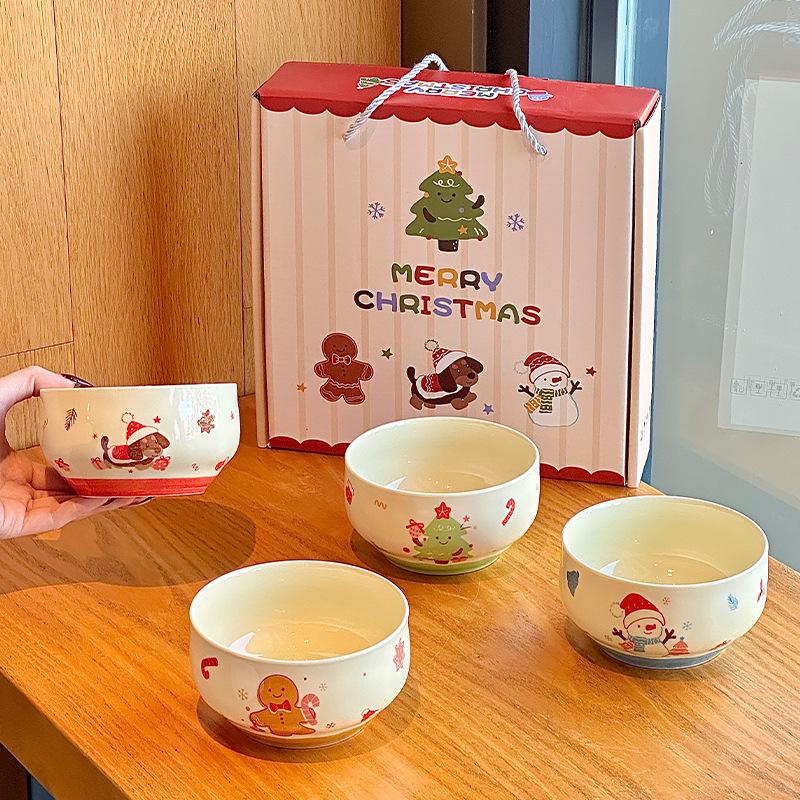Christmas Gift Cute Tableware Gift Box Set 2025 New High-value Ceramic Rice Bowl Yogurt Bowl Household