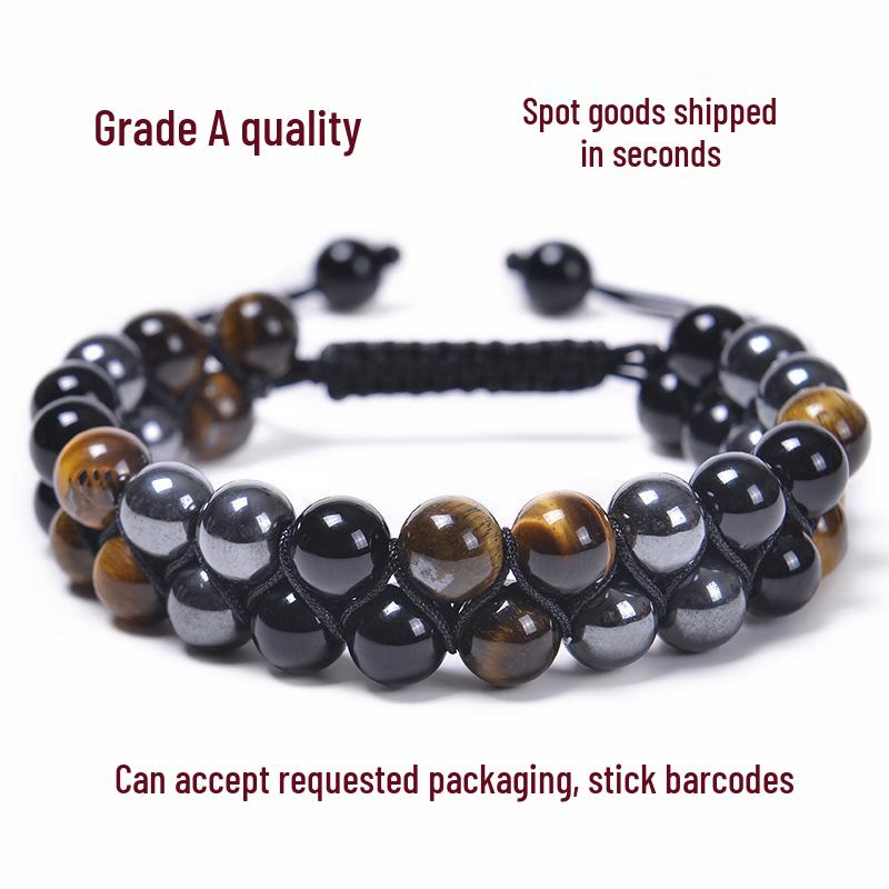 Men's Adjustable Yoga Bracelet with Natural Tiger Eye & Agate Stones