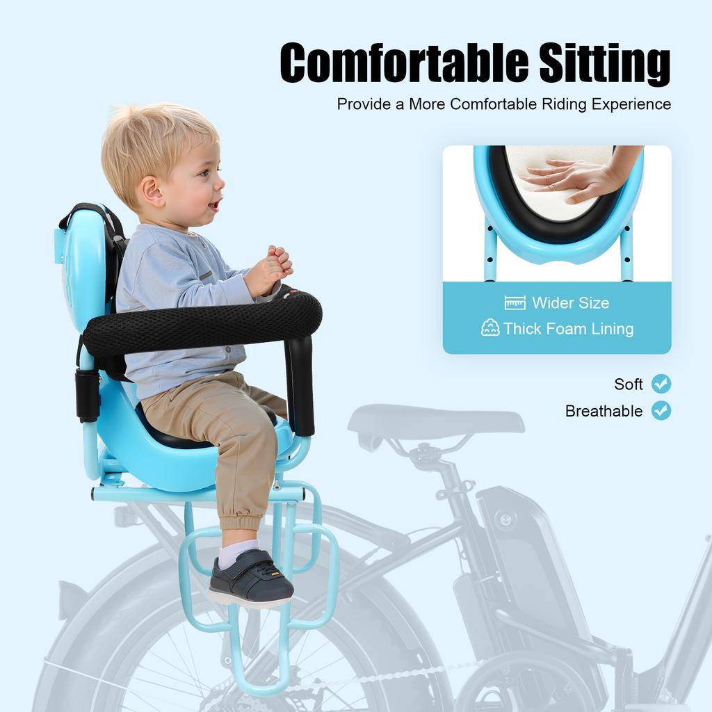 Kids Bike Seat Rear Mounted Child Bike Seat with Safety Belt & Footrest Brackets & U-Shaped Guardrails,Toddler Child Saddle Seat