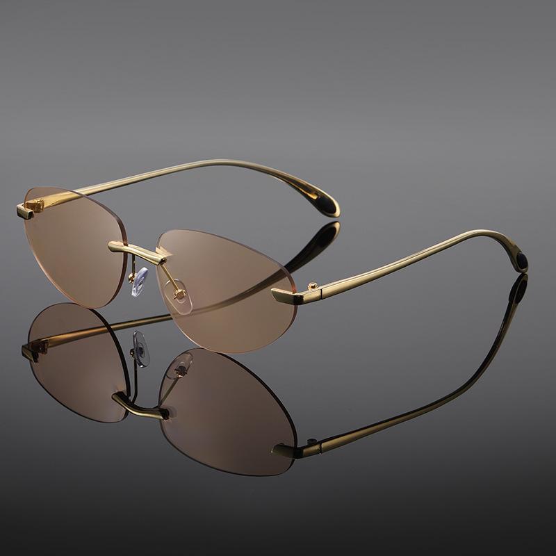 Metal Frameless Spice Girl Cat Eye Sunglasses Women'S Retro Uv Protection Premium Sense Frameless Sunglasses
