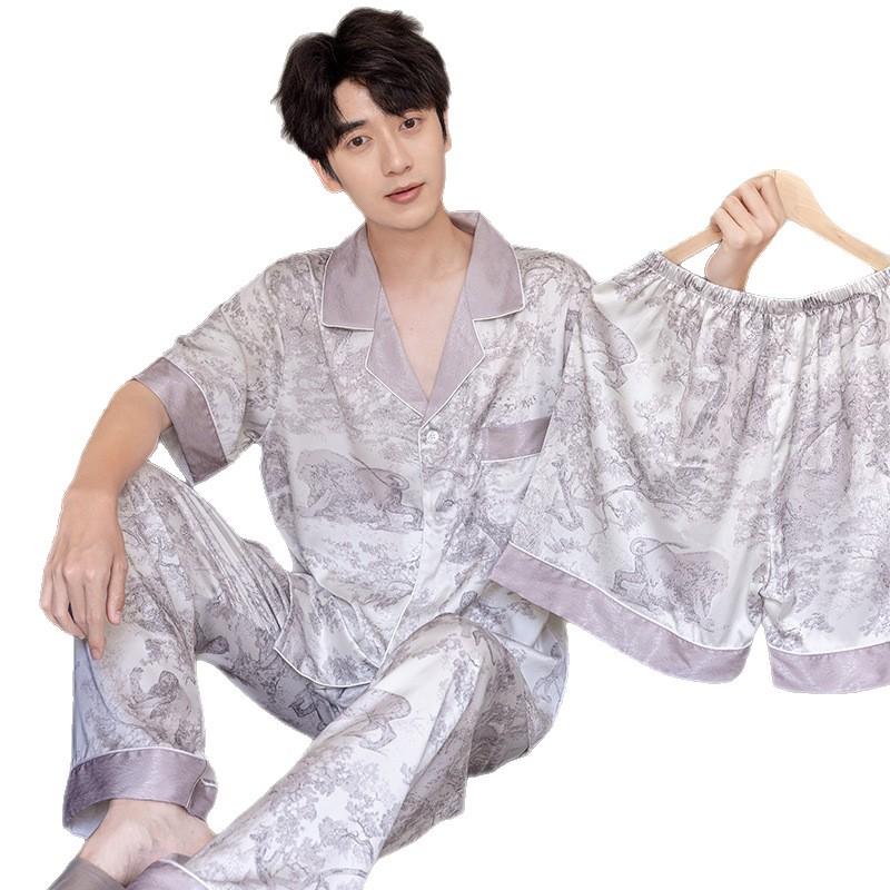 High-luxury Jungle Short-sleeved Loungewear Temperament Thin Internet Celebrity Pajamas Spring and Summer Thin High-end Can Be Worn Outside Ice Silk 