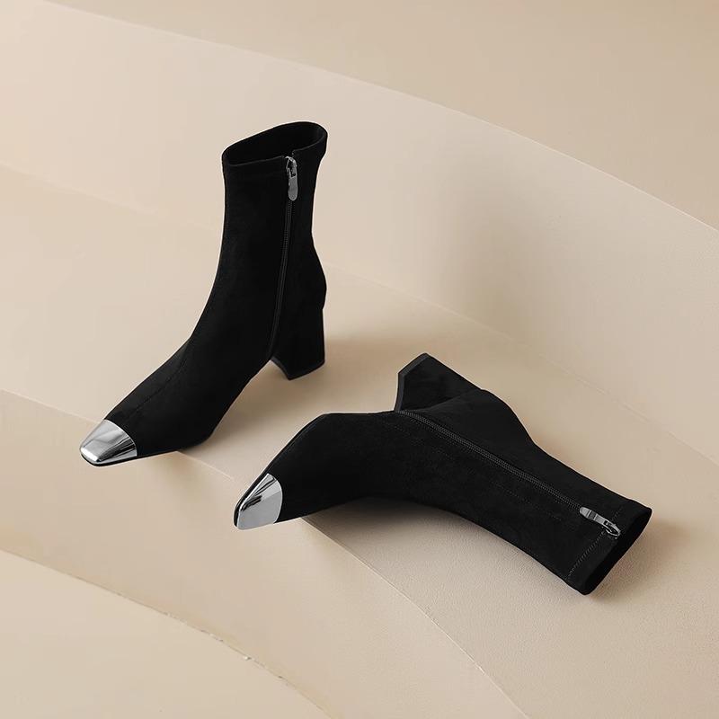 Fashion Spring Autumn Pointed Toe Elastic Slim Women Short Boots Fashion Thick Heels Shoes Mordern Botas Zapatos De Mujer