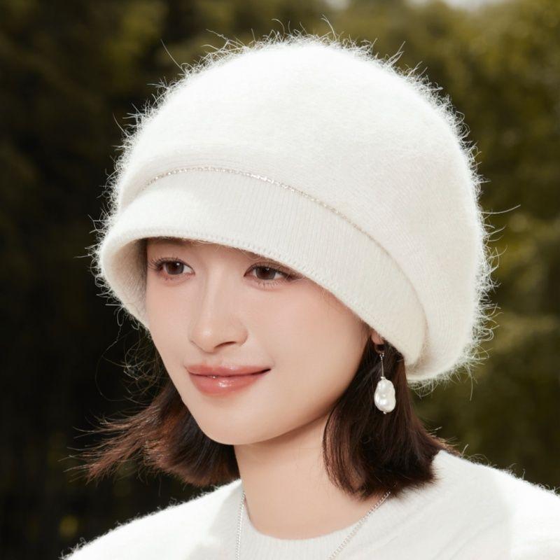 

Шапка из кроличьего пуха Женская Осень и Зима Для пожилых Теплая Утолщенная Холодная Мама Вязаный Берет Шапка average size elastic [54-59cm]