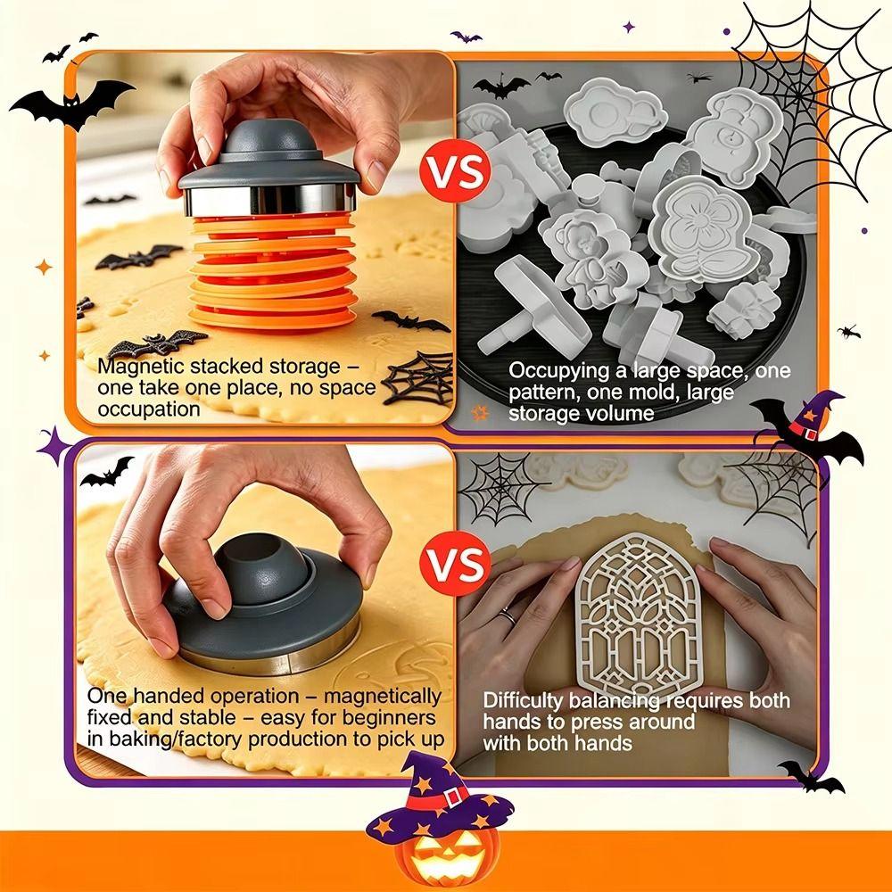 Creative Halloween Cookie Cutters Set 3D Embossing Magnetic Magnetic Baking Gadgets Detachable DIY Baking Halloween Baking Tools
