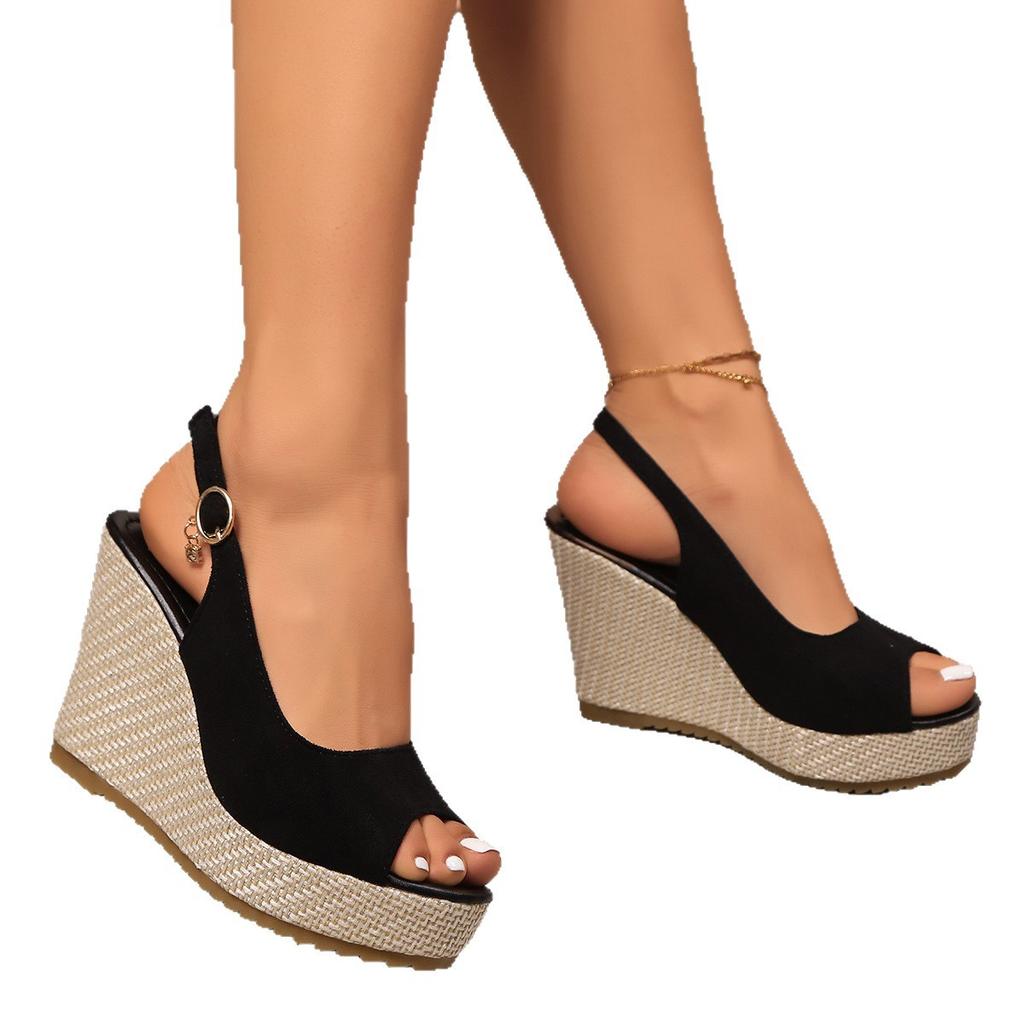 2025 new fashion new wedge heel sandals women's hemp rope woven high heel fish mouth sandals women