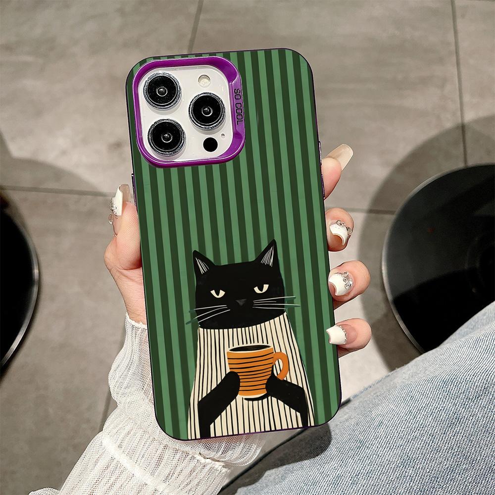 

Cute Coffee Cat Purple Translucent Mobile Phone Case for iPhone 17 16 15 14 13 12 11 X XR XS Air Pro Max Plus Colorful Cover iPhone 15 Plus