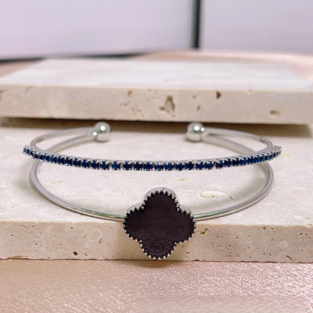 Brățară Premium Trifoi cu Patru Foi Zirconiu Strat Dublu Brățară cu Deschidere Ajustabilă Lux Non-Alergenic Brățară de Damă