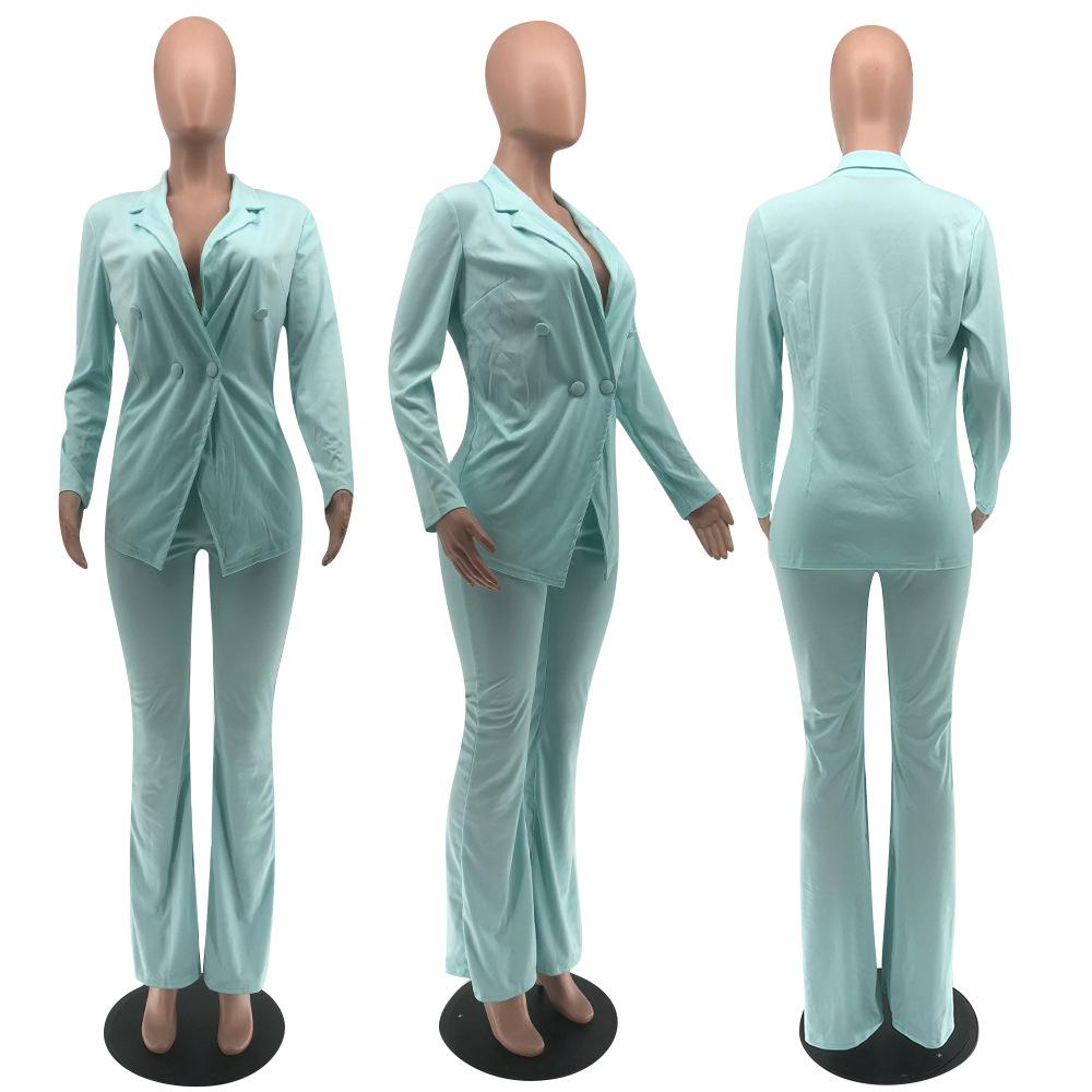 Autumn Winter Women's Solid Color Blazer Set, Relaxed Fit Two Piece Suit with Wide Leg Pants, Office Casual Coord for Business & Daily Wear