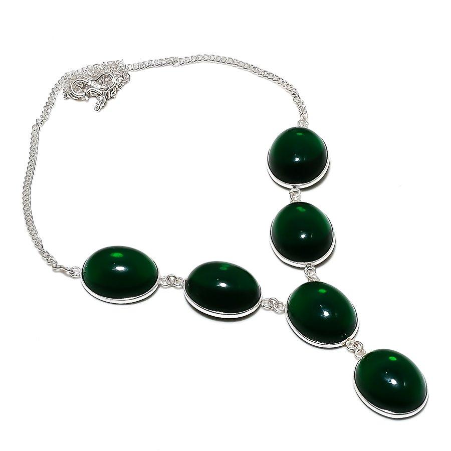 

Ожерелье ручной работы из стерлингового серебра 925 пробы с натуральным хромдиопсидом 18 дюймов r5T16