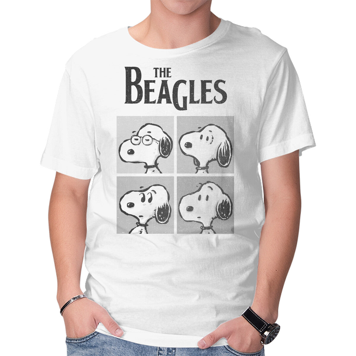 Unisex Crew Neck T-Shirt The Beagles White Album Graphic Short Sleeve Casual Tee M
