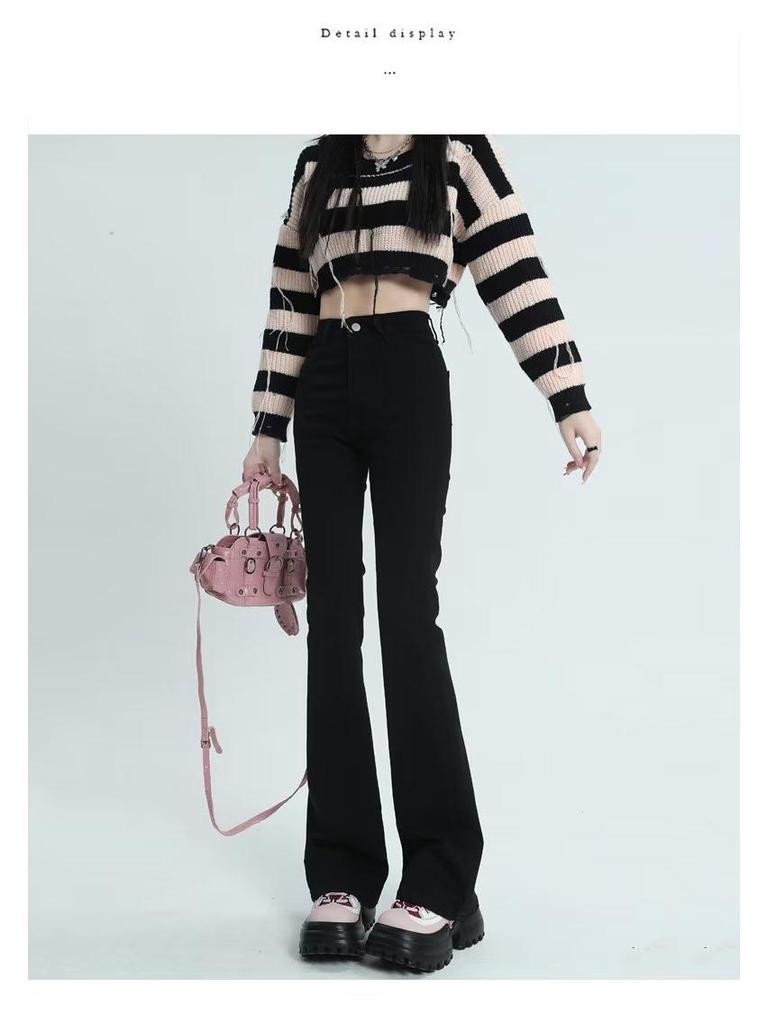 Women's High Waist Slimming Petite Micro Flare Denim Pants - Black, Autumn/Winter 2023 Collection