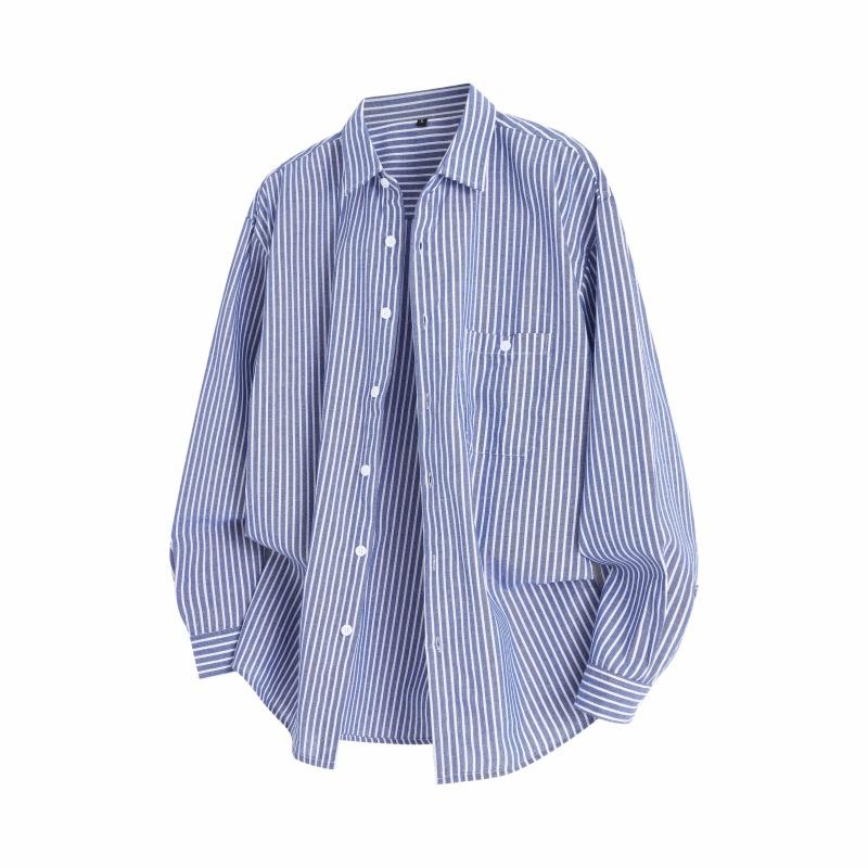 Autumn Hong Kong Style Men'S Striped Long Sleeve Shirt Men'S Casual Loose Shirt Jacket