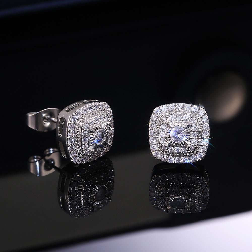 European Chic: Elegant Micro-set White Zirconia Square Hoop Stud Earrings