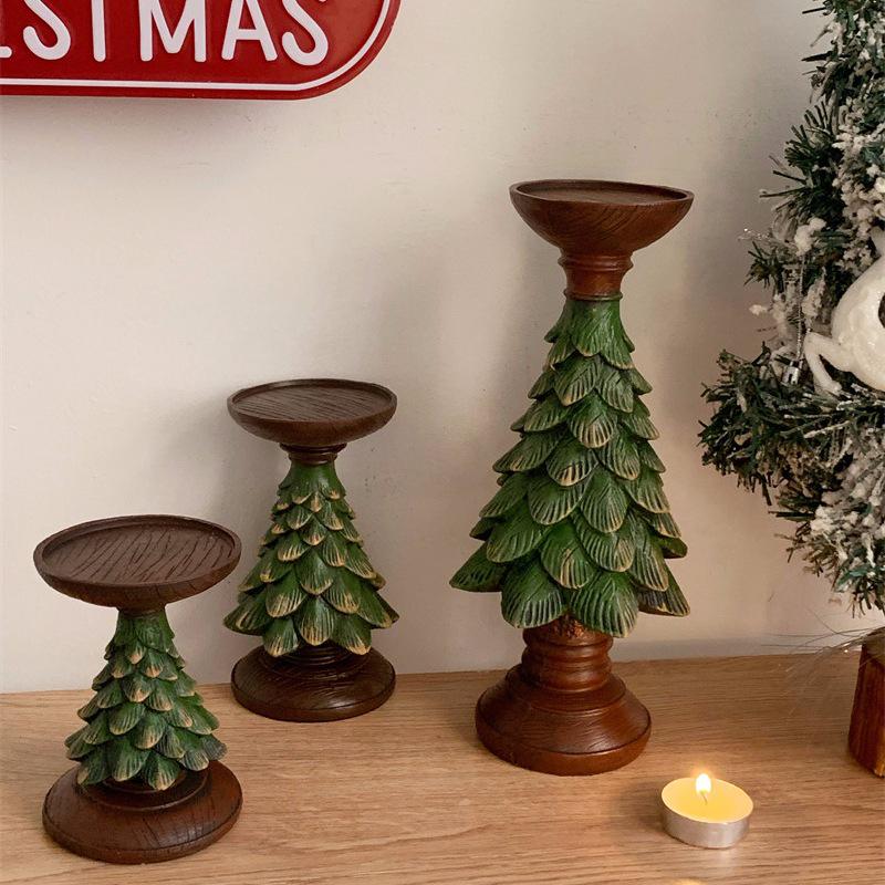 Retro Christmas Tree Candle Holder Ornament for Festive Home Decor