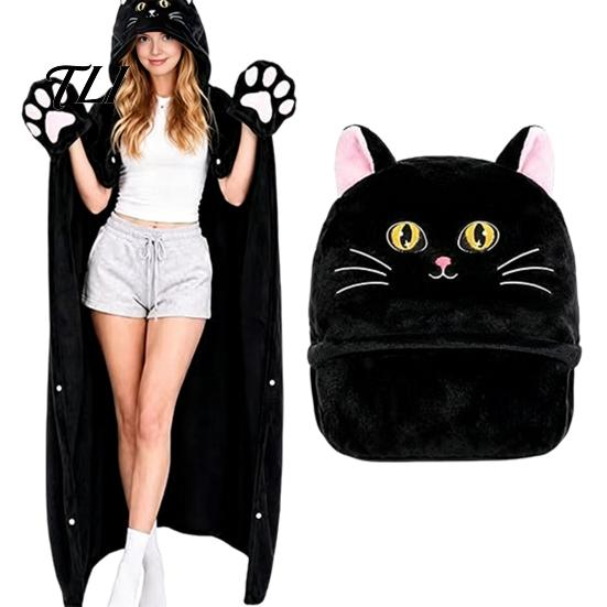 Gemütlicher Schlafanzug Tier-Tragbare Decke Hoodie, Übergröße Fleece-Sweatshirt für Erwachsene, Bequeme Umhang-Schlafkleidung, Halloween-Cosplay-Kostüm mit Plüschkapuze