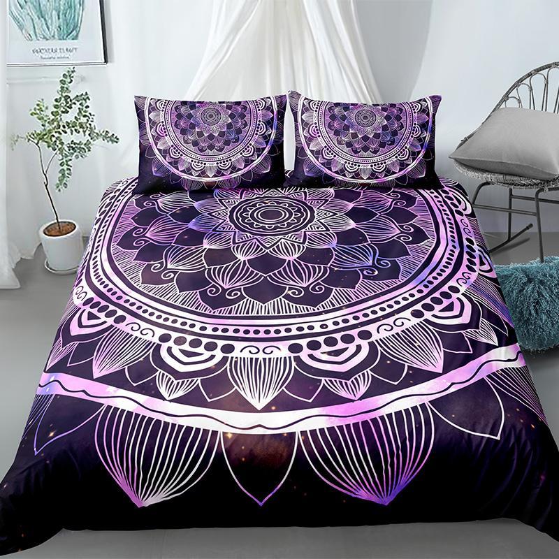 Mandala Duvet Cover Set King Tie Dye Paisley Quilt Cover Purple Boho Hippie Trippy Floral Exotic Style Bedding Set