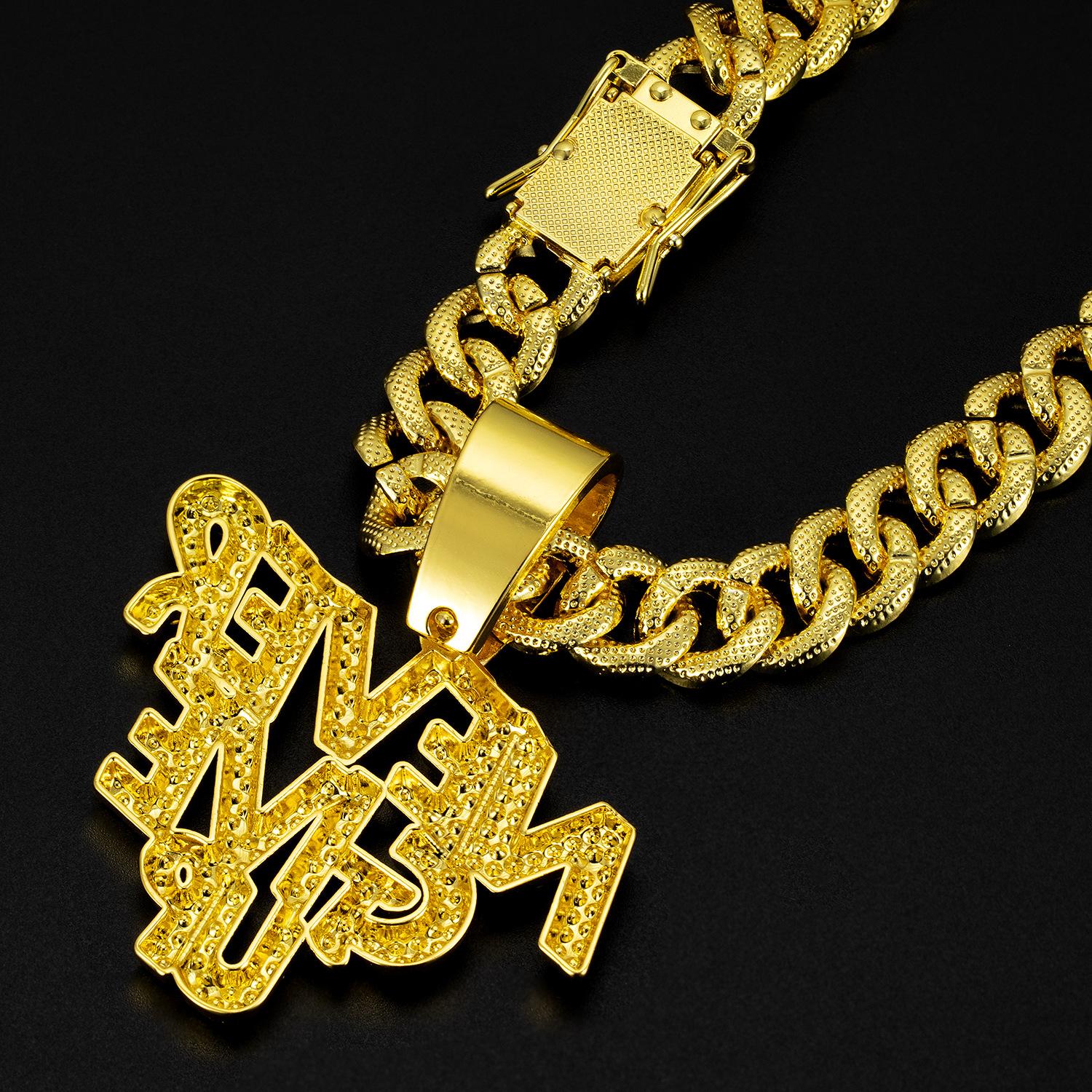 New Necklace Alloy Full Diamond Letter Pendant Cuban Chain Hip-hop 50cm