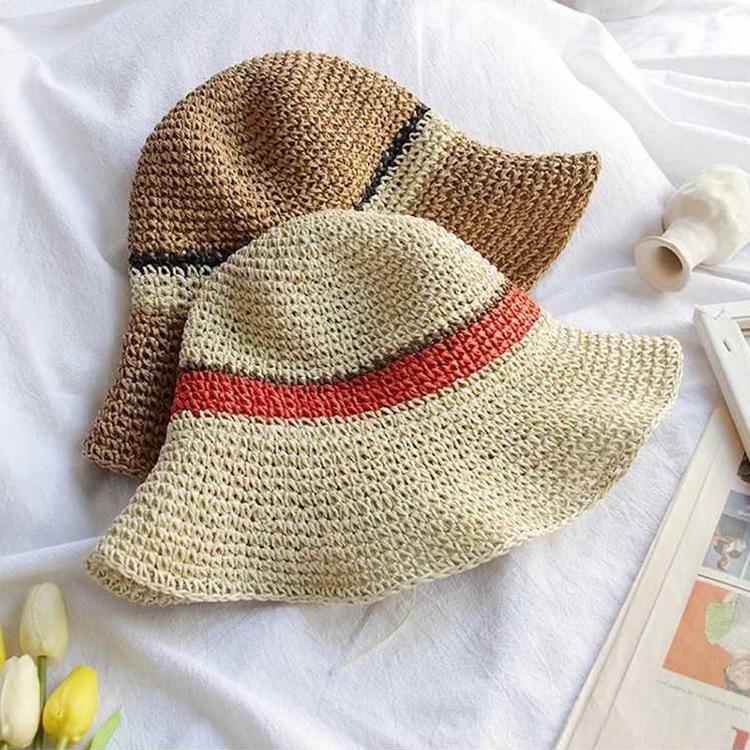 Bucket Hat Flower Versatile Summer Hat Women Beach Outing Shading Sun Protection Straw Hat Woven Material