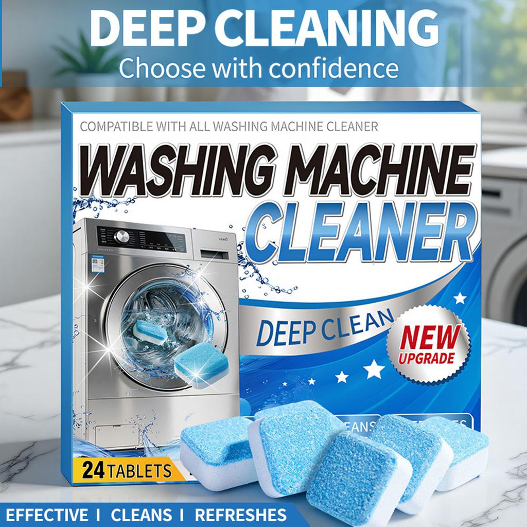 Washing Machine Cleaner Tablets 24 Count Effervescent Cleaning Tablets for Deep Cleaning and Maintenance of All Washing Machines