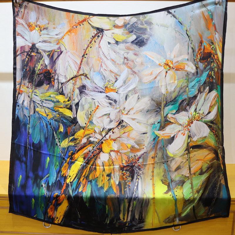 Oil painting silk silk scarf 110 silk square scarf thickened plain crepe satin mulberry silk scarf shawl women s Hangzhou silk 106*106cm