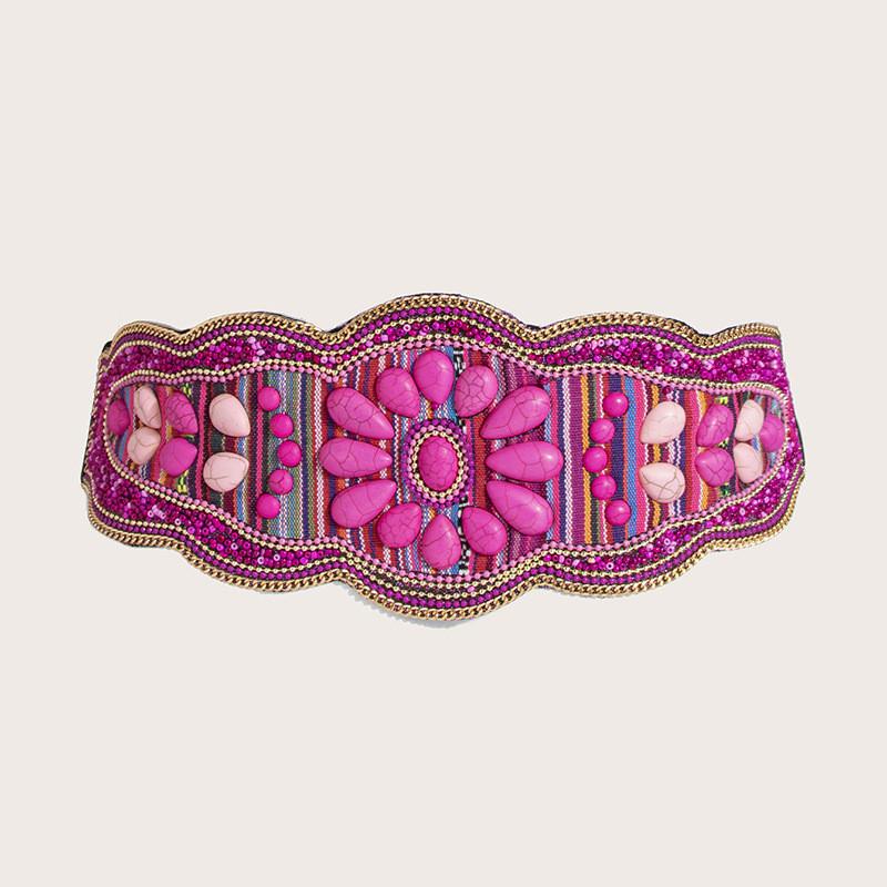 Womens Bohemian Style Fabric Waist Belt With Turquoise Beads And Embellishments For Outfits Seasonal