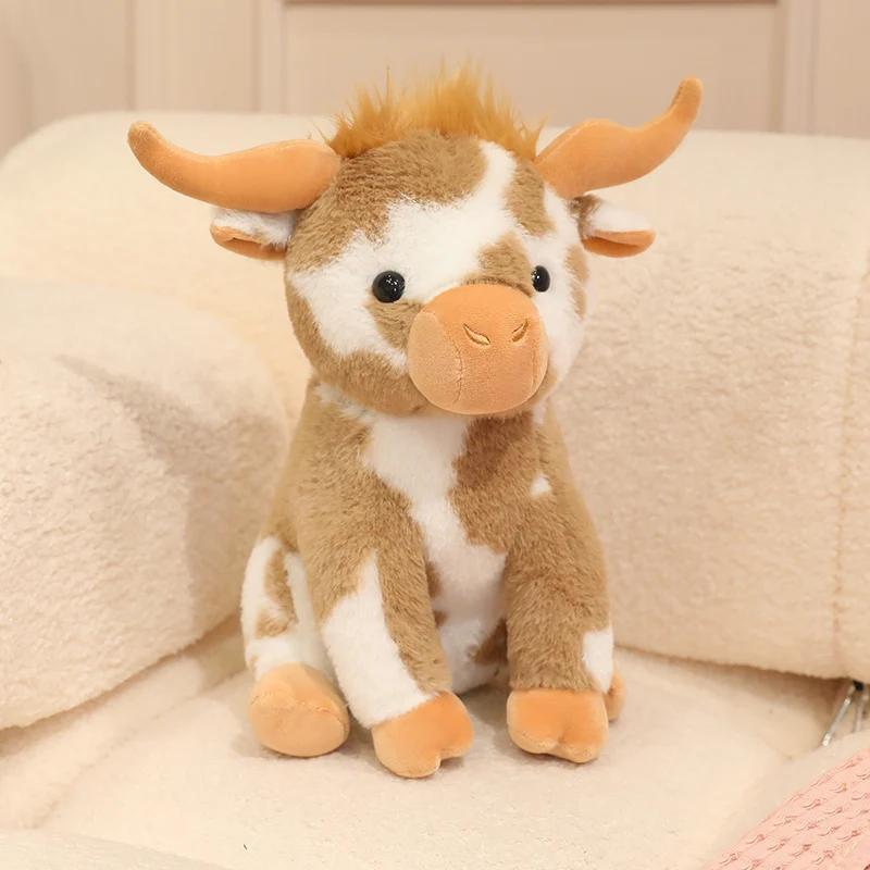 Cute Highland Cow Plush Toy Soft Fluffy Stuffed Scottish Cattle Animal Lifelike Cow Plushie For Girls Birthday Gift Home Decor