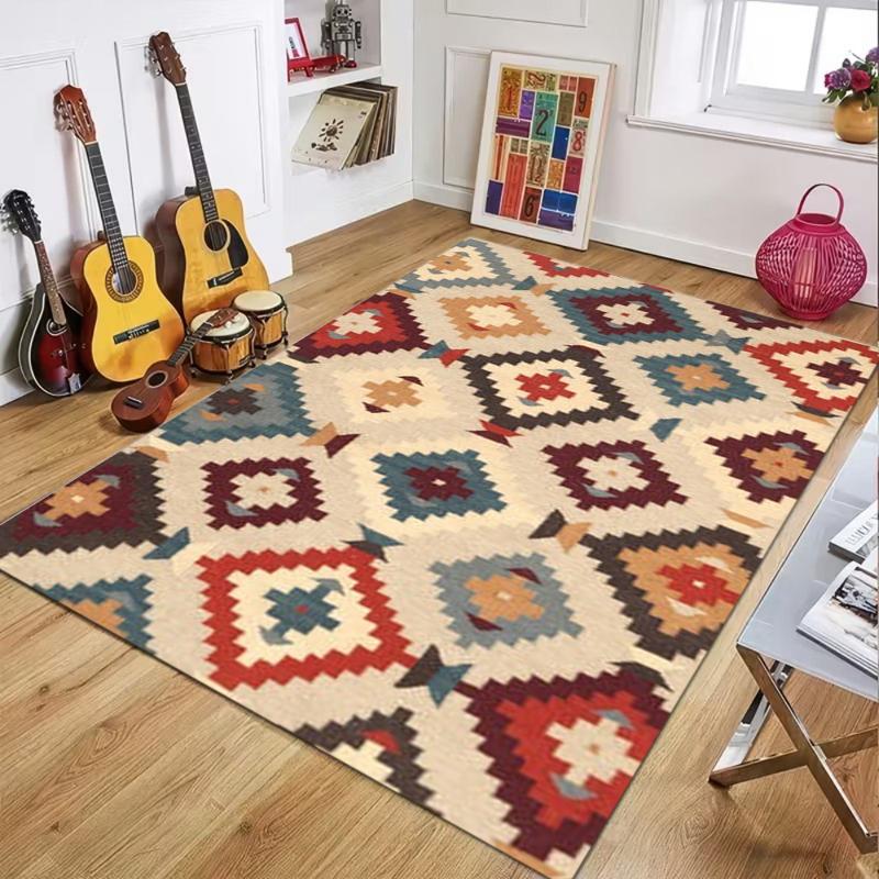 Vintage Geometric Soft Area Rug Washable Non-Slip Indoor Floor Mat for Rustic Boho Living Room Bedroom Cabin Home Decor