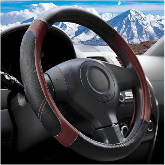 Car Steering Wheel Cover, 15 Inch Carbon Fiber Leather Non-Slip Steering Wheel Protector With Lining, Breathable Automotive Interior Accessories,