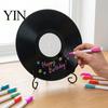 Reusable Drawing Surface Vinyl Record DIY Graffiti Clock Ornament, Blank Acrylic Retro Tabletop Wall Desktop Display Stands Decor with Stand,