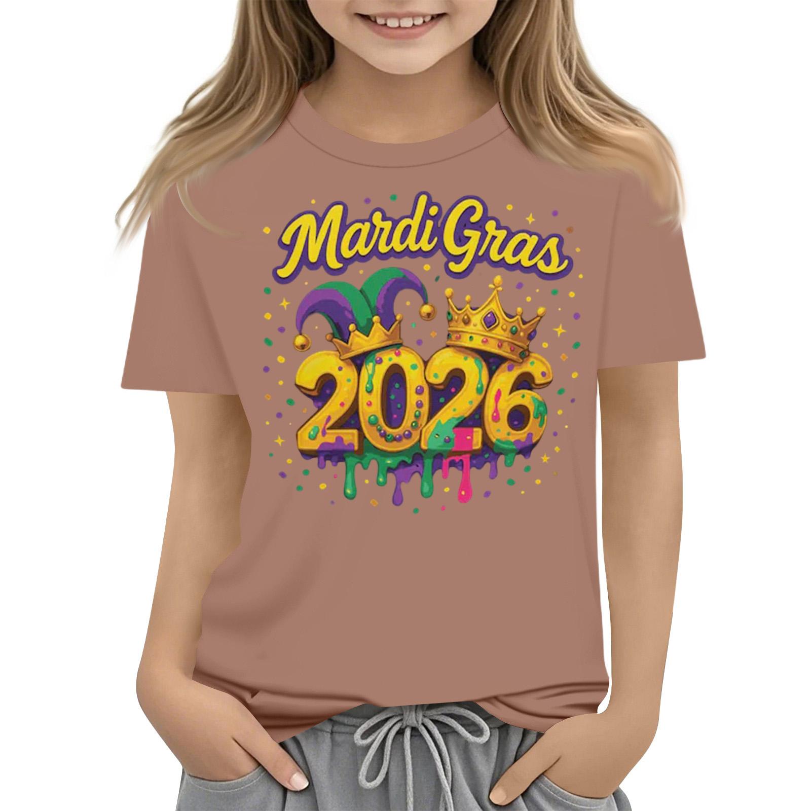 

Children s casual carnival print T-shirt, round neck pullover short-sleeve top 120