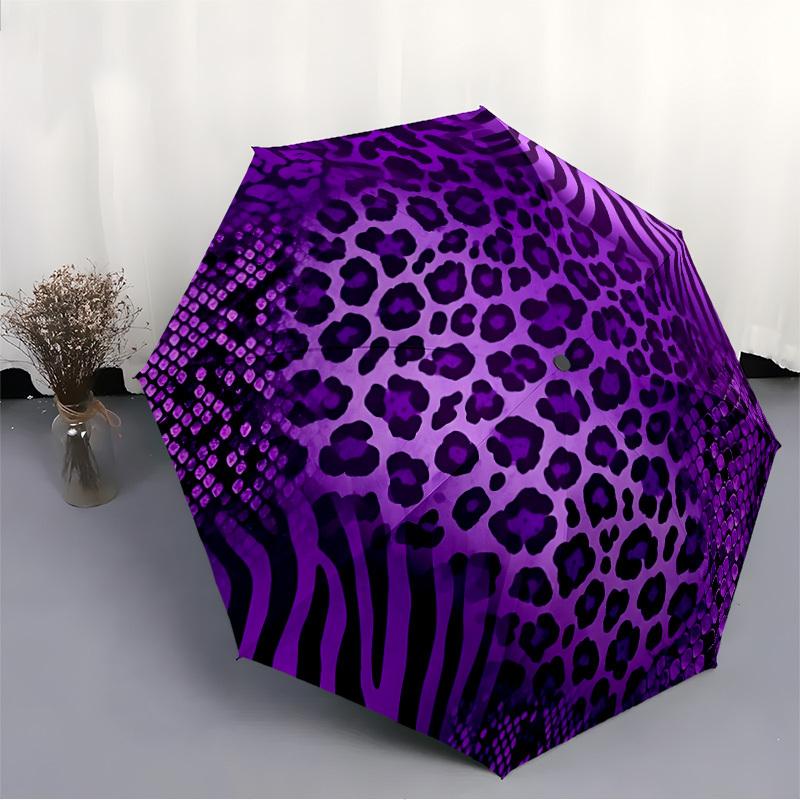 1pc Purple Prints Automatic Opening/Closing Umbrella with Operation & Windproof Canopy - Folding Design, Holiday Gift yy260225147