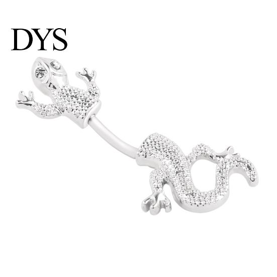 Women Trendy Rhinestone Gecko Navel Bar Belly Ring Body Piercing Jewelry Gift