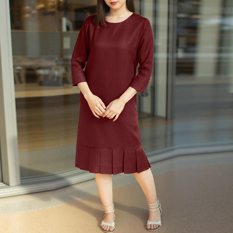 

ZANZEA Женское повседневное летнее платье с круглым вырезом и рукавами 3/4 свободного кроя 5XL вино красного