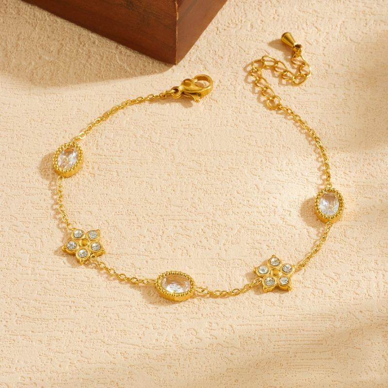 Gold Flower Zircon Bracelet Delicate Link Chain Bracelet for Women Elegant Daily Jewelry