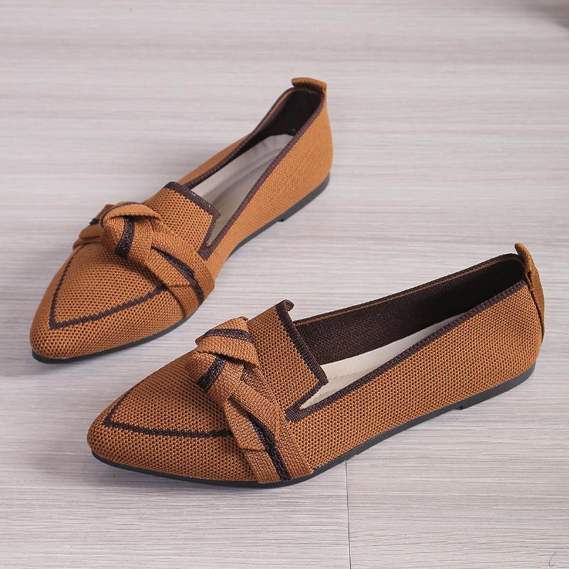 Outer size large size fly-woven single shoes spring and autumn pointed head flat bottom casual bow Doudou shoes 43 светло-коричневого 2650₽
