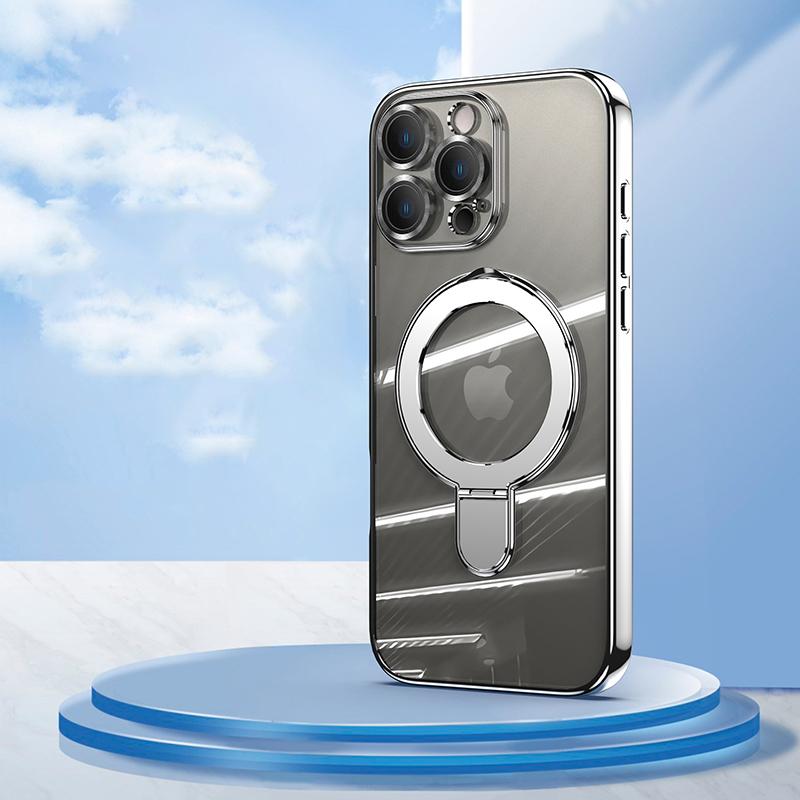 

Металевий кронштейн Прозорий магнітний чохол для iPhone 16 15 14 Pro Max 13 Pro 12 Захист об’єктива Протиударний тримач кільця для Magsafe Бездротовий зарядний чохол для телефону iPhone 14 Pro срібний
