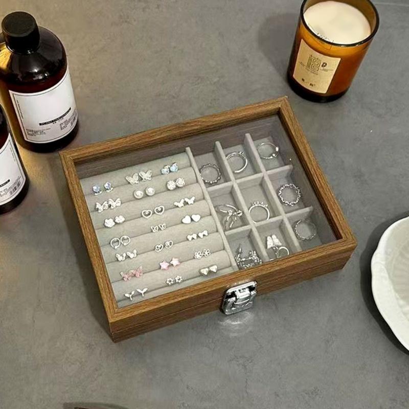 Vintage Styles Jewelry Box Crafted from Wood Featuring Compartments for Earrings Necklaces Rings