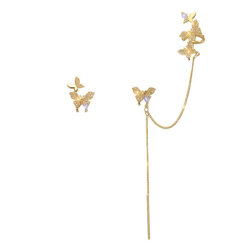 Micro-inlaid zircon super fairy butterfly earrings, earrings, fashion AB stud earrings, temperament long earrings.