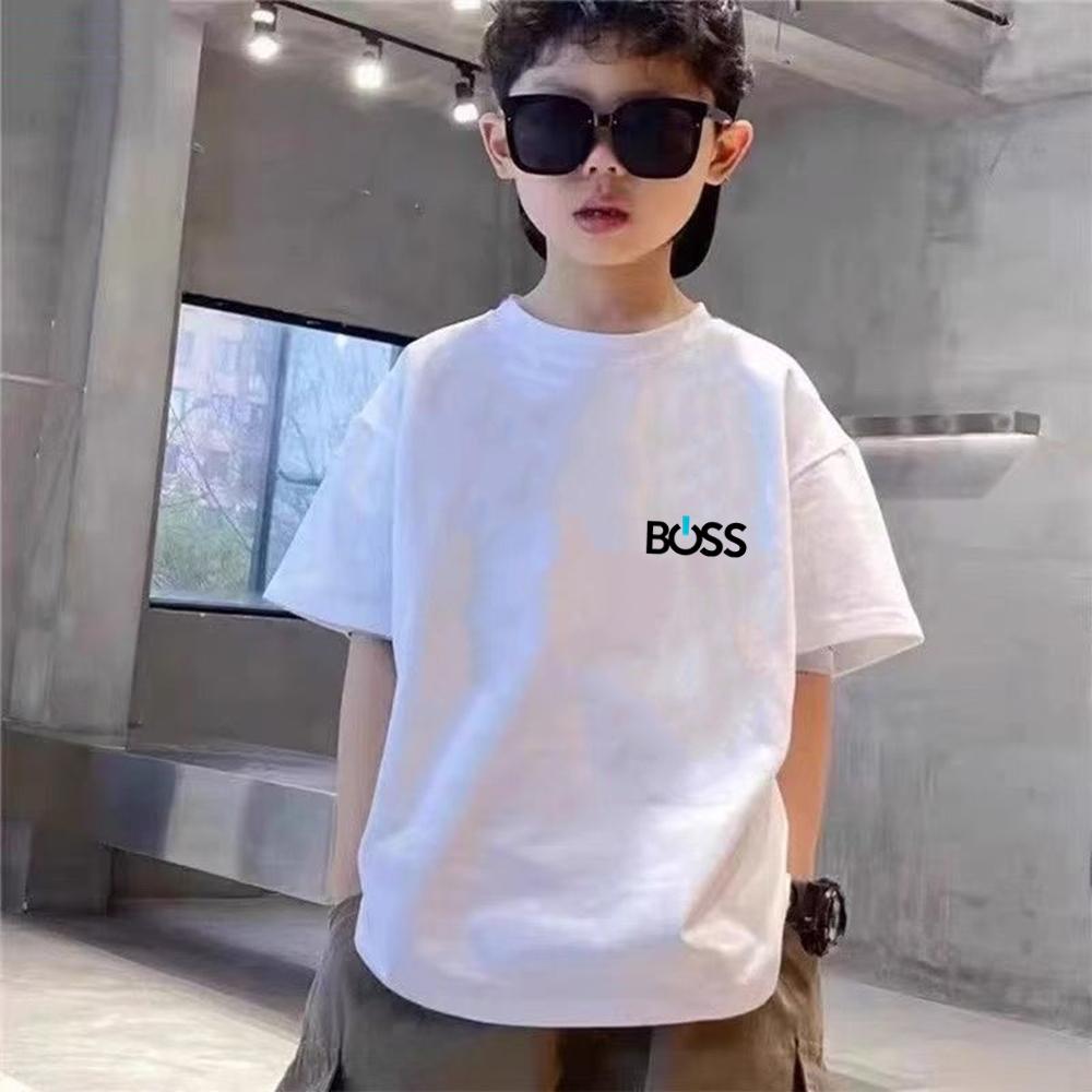 Children's summer short-sleeved printed T-shirt set, white and black T-shirt + shorts two-piece set.
