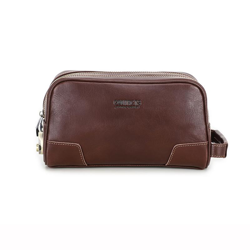 Men Genuine Top Grain Leather Handheld Storage Bag Password Lock Multi-Functional