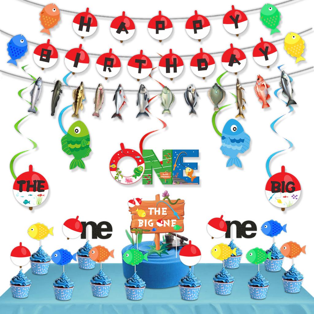 Retirement Fishing Theme Birthday Party Decoration La Flag Latte Cake Plug-In Set Custom Handmade