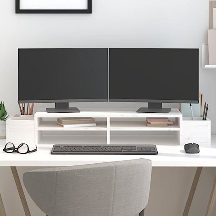 Support de moniteur - VIDAXL - Bois massif - Blanc - 100 x 27,5 x 15 cm - Design minimaliste