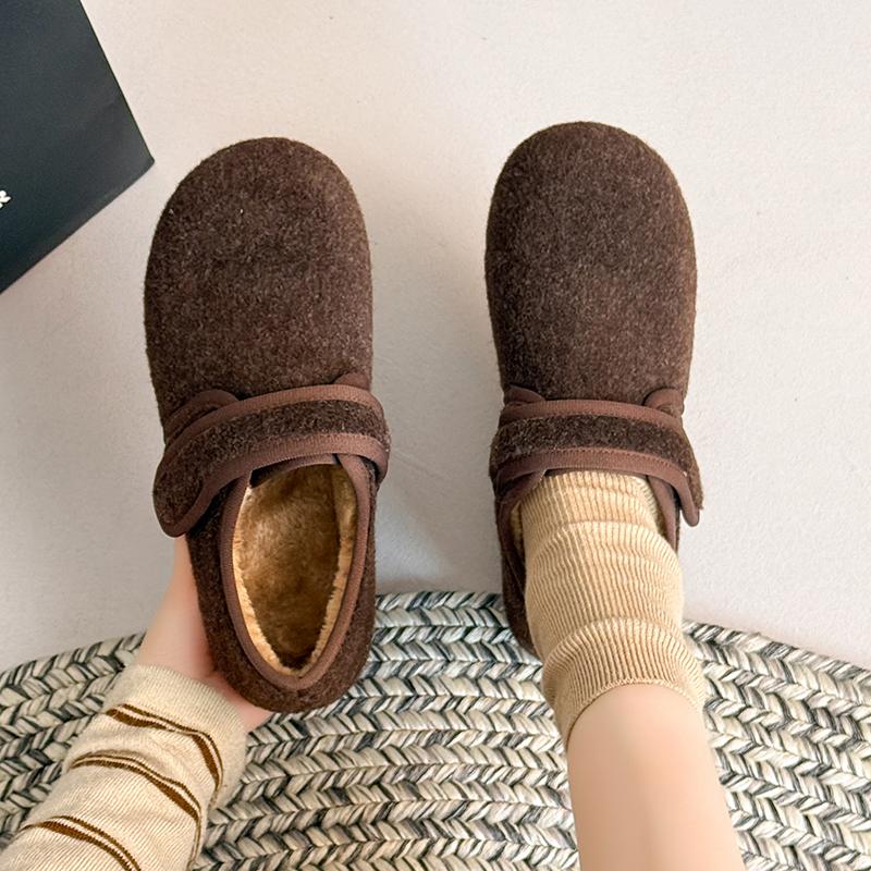 Mjuka tofflor i filt för damers vintervärme, Plysch PU, Damdesignermärke, Spänne, Damskor, Damskor