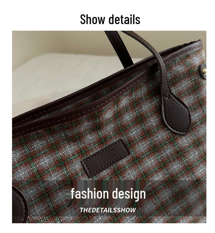 Korean Style Plaid Tote Bag - Classic Versatile Large Capacity Shoulder Bag