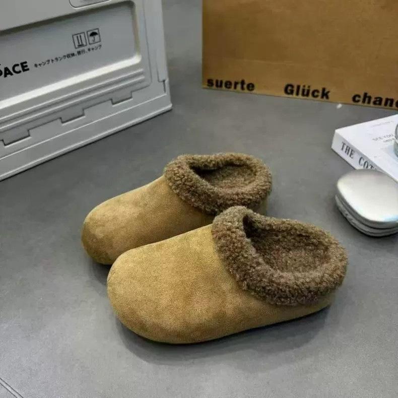Women's Lightweight and Comfortable Non-slip Heightening Winter Warm Plush Lining Non-slip Durable Casual Stirrups Cotton Slippers