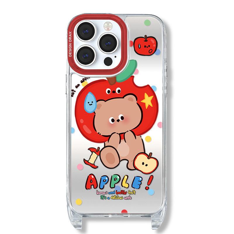 Mirror Anti-theft Lanyard Phone Case Compatible and Suitable for iPhone15 14 13 12 11promax Apple Bear