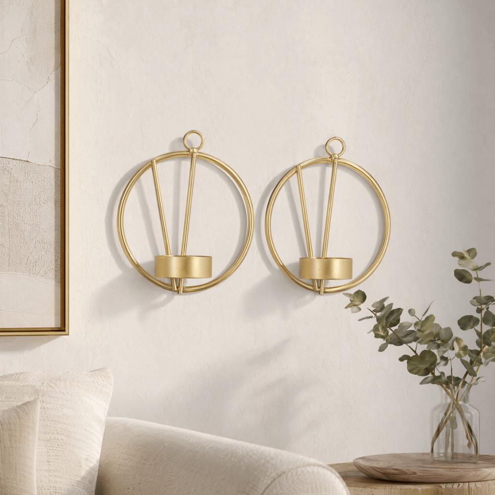 2pcs Wall Mounted Round Metal Candle Holder Iron Tealight Pillar Candlestick Wedding Centerpiece