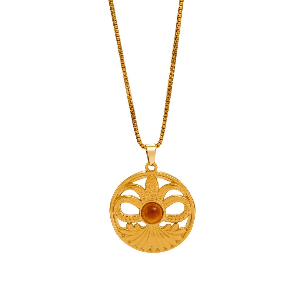 2026 Stainless Steel Pendant Necklace High Quality Fashion 18K Tiger's Eye Cross Geometric Sweater Chain Trend