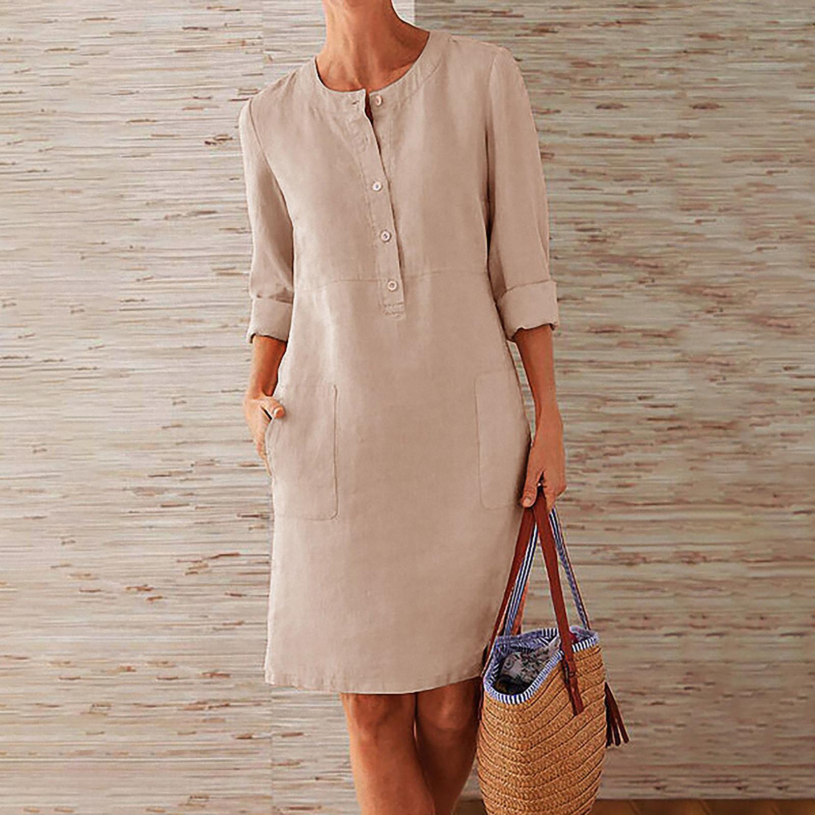 

Женская мода повседневное платье-рубашка с длинным рукавом и карманом на пуговицах 5XL