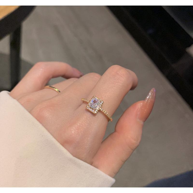 South Korea Dongdaemun Zirconia Square Diamond Openable Ring - Elegant Niche Design Adjustable Open Size